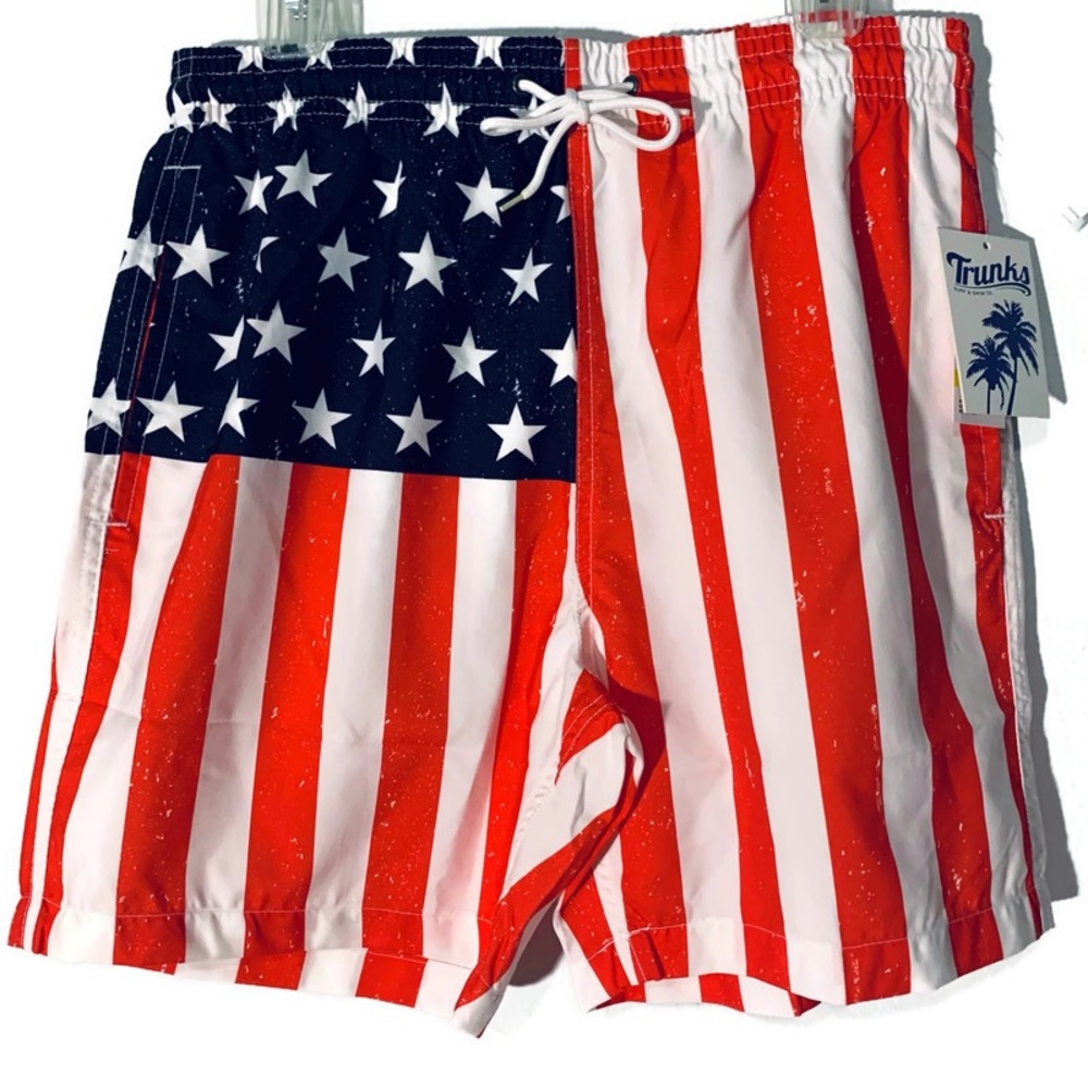 USA Flag Swim Trunks Men’s Medium Patriotic 4th Of July Beach Shorts NWT - Picture 2 of 14